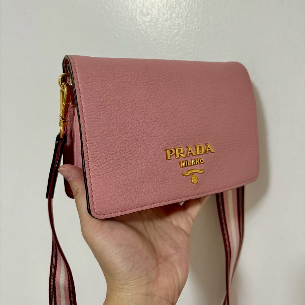 authentic Prada Pink Vitello Daino Leather Flap Crossbody Bag